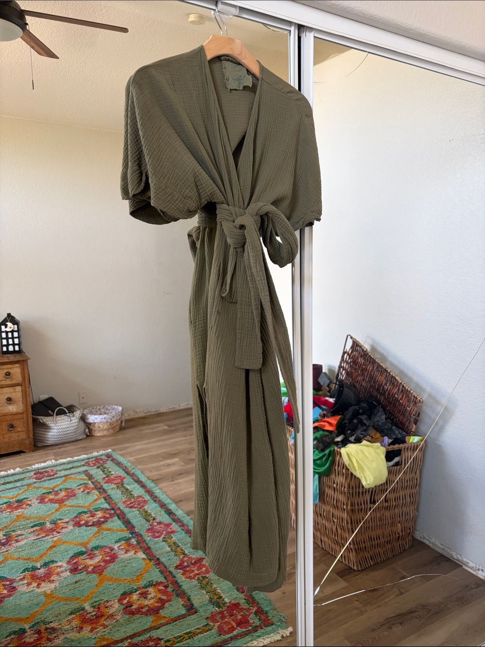 Loup Charmant Olive Green Midi Wrap Dress